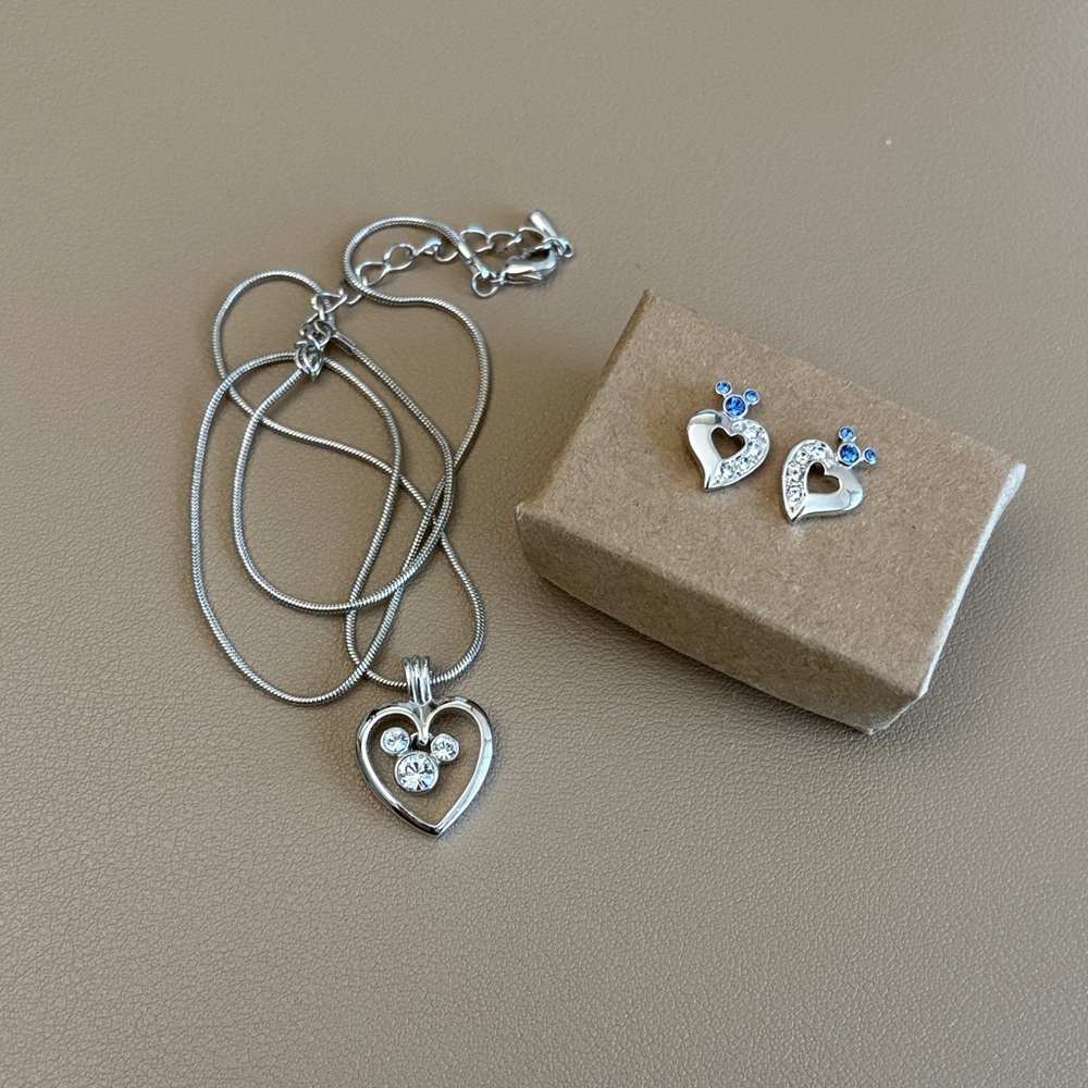 Disney Elegant Silver Heart Necklace and Earring Set